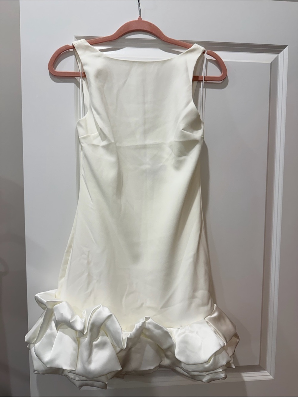 Ivory Satin Mini Dress with Ruffle Hem